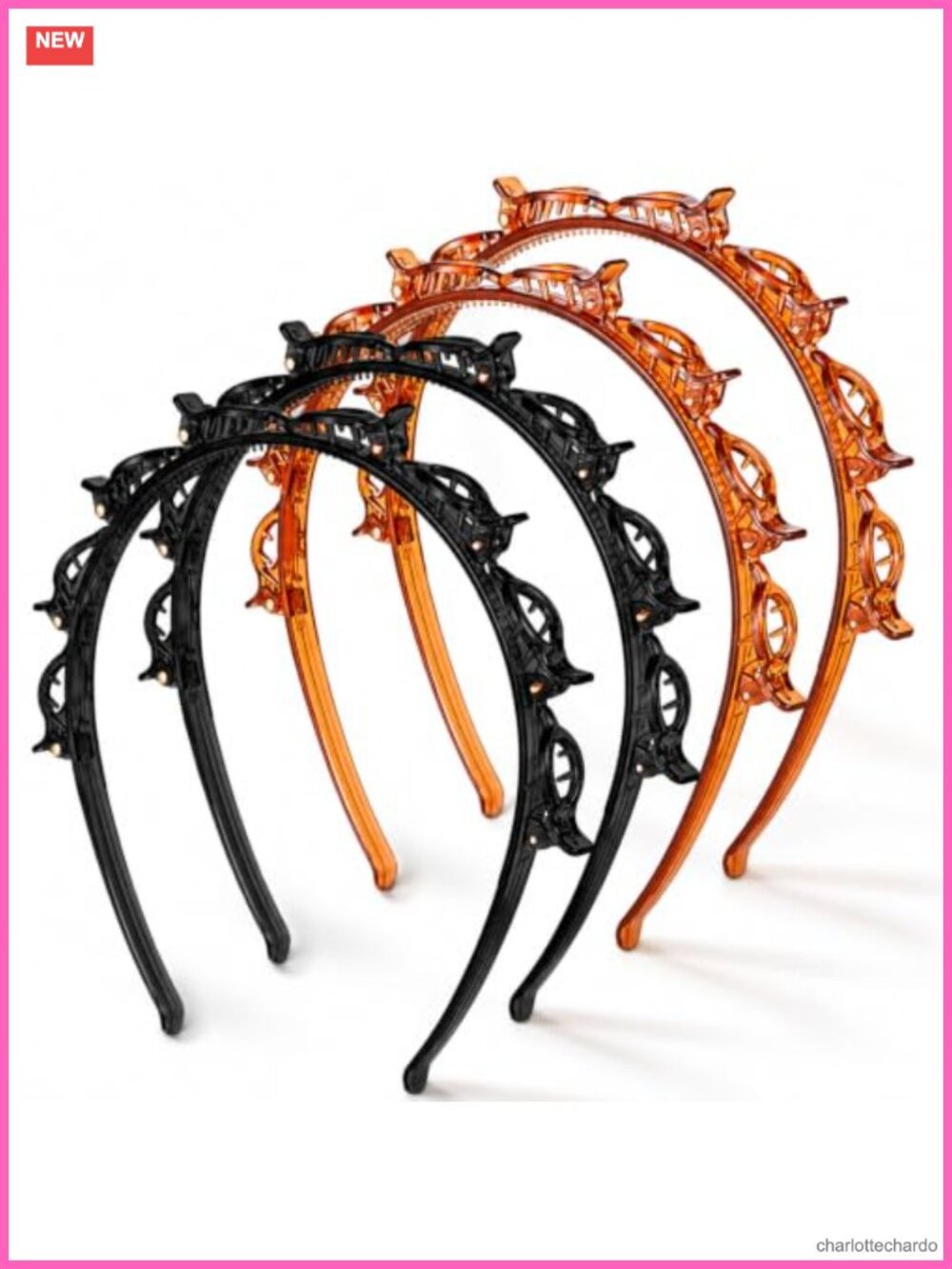 4 Pc Plastic Headband Set with Clips Non-Slip Hair Accessories for Women